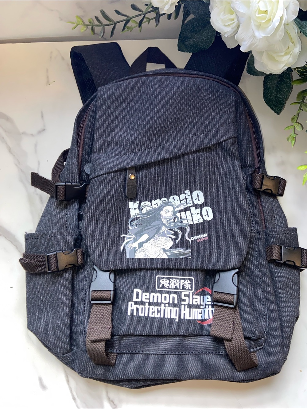 Kamado  Zuko Demon Slayer Graphic Black/Gray Canvas Backpack Anime